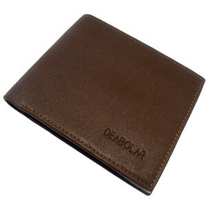 Deabolar Mens Bifold Wallet Brown Faux Leather Zipper Coin Pocket Card Holder